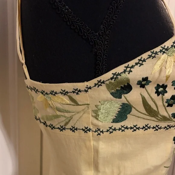 Sue Wong Vintage Yellow and Green Embroidered Midi Dress - Picture 6 of 10